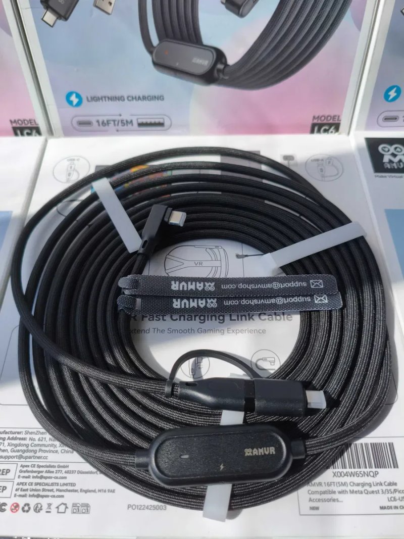 AMVR LC 6 Charging Link Cable with USB A 3.0 + Type C for Meta Quest 3 /3s/ pico4 з окремим зарядним портом, підтримка швидкої зарядки 36W — фото 2