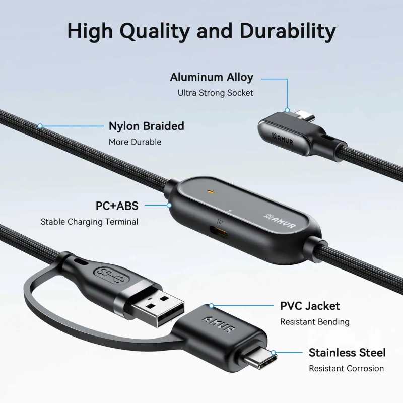 AMVR LC 6 Charging Link Cable with USB A 3.0 + Type C for Meta Quest 3 /3s/ pico4 з окремим зарядним портом, підтримка швидкої зарядки 36W — фото 6