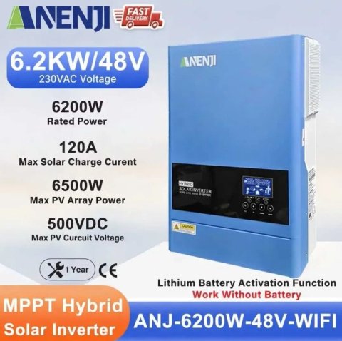 ANENJI 6,2 кВт 48 В Гібридний сонячний інвертор ANJ-6200W-48V-W