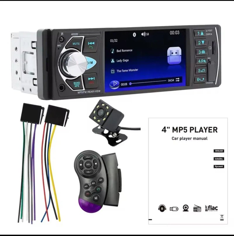 Автомагнітола 1DIN 4.1" Bluetooth MP5 4022D | USB AUX TF Камера заднього виду — фото 4