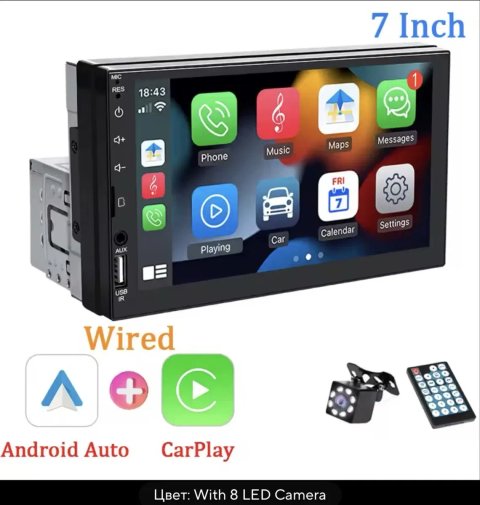 Автомагнітола 7 дюймів 1DIN з CarPlay та Android Auto