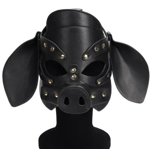 БДСМ маска голова свиньи Leather Pig Mask Black для мужчин и женщин