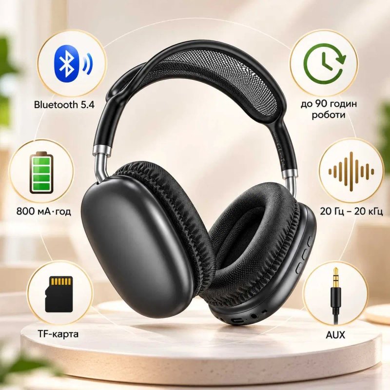 Беспроводные наушники BOROFONE Bluetooth 5.4 до 90 часов полноразмерные блютуз наушники с MP3 плеером microSD AUX 800mAh для телефона ноутбука — фото 2
