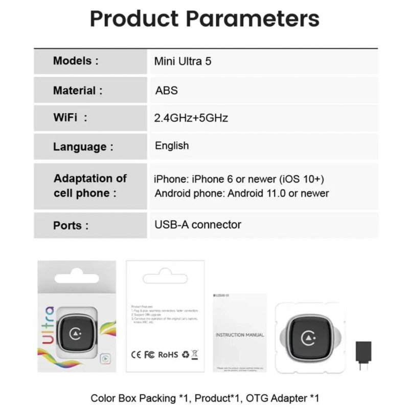 Carlinkit Mini Ultra 5 2AIR - Адаптер беспроводного CarPlay/Android — фото 8