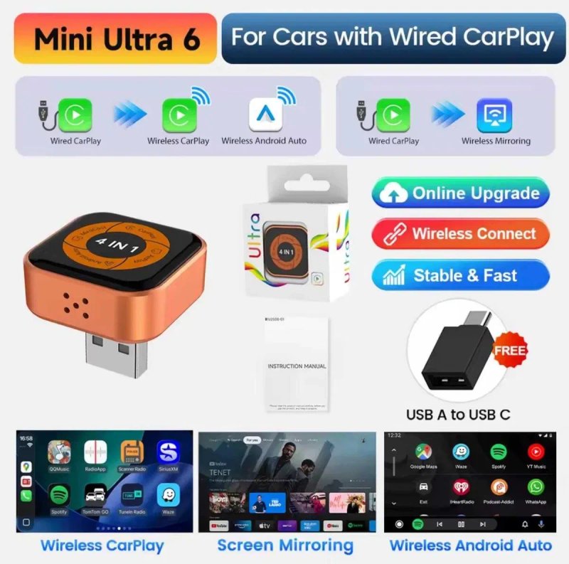 Carlinkit Mini Ultra 6 - Адаптер беспроводного CarPlay / Android / Mirror — фото 8