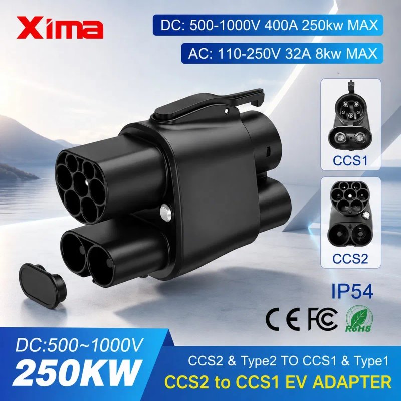 CCS2 - CCS1 2-в-1 400A 250кВт + Type 2 32A 7кВт | AC/DC адаптер | Для електромобілів зі США | Датчик температури | 1000V