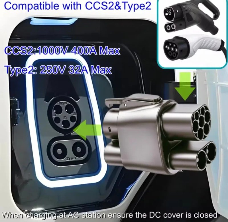 CCS2 - CCS1 2-в-1 400A 250кВт + Type 2 32A 7кВт | AC/DC адаптер | Для електромобілів зі США | Датчик температури | 1000V — фото 6