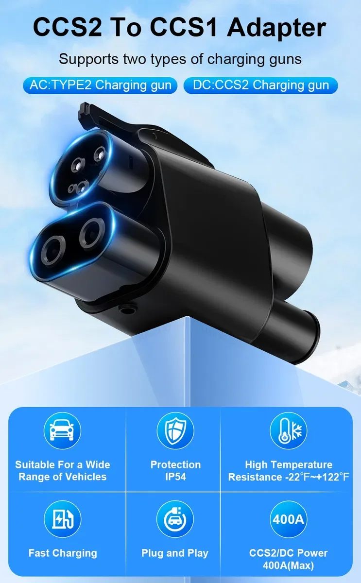 CCS2 - CCS1 2-в-1 400A 250кВт + Type 2 32A 7кВт | AC/DC адаптер | Для електромобілів зі США | Датчик температури | 1000V — фото 7