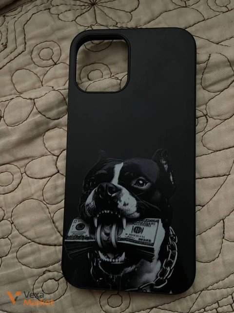 Чорний чохол для iPhone з принтом собаки та доларів