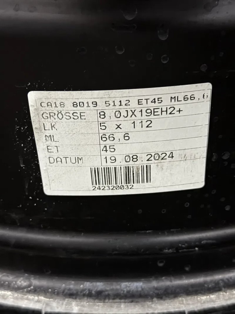 Диски R19 5x112 Et45 8J. Audi A6 C8 C7 A4 B9 B8 Q5 Q4 Volkswagen Tiguan Passat B8 B7 Arteon NMS  ID4 ID5 ID Unyx Skoda Superb Kodiaq Octavia A8 A7 A5 — фото 8