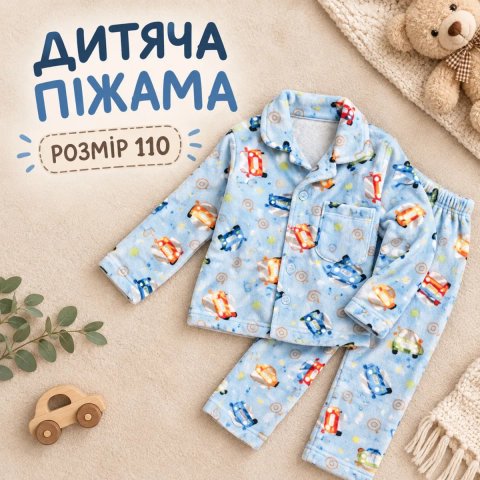 Дитяча флісова піжама з машинками