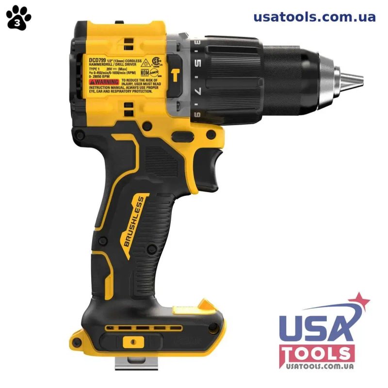 Дриль-шурупокрут ударний безщітковий 77 нм 18/20В Li DeWALT DCD799B (без акб) — фото 3