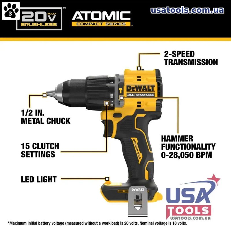 Дриль-шурупокрут ударний безщітковий 77 нм 18/20В Li DeWALT DCD799B (без акб) — фото 5