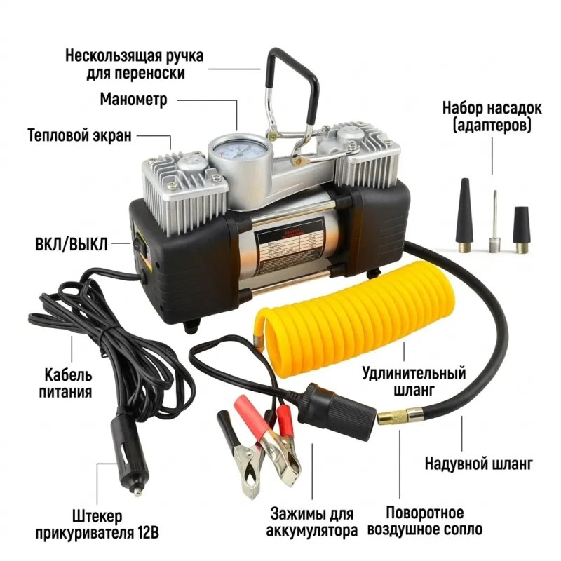 Двухцилиндровый компрессор автомобильный! Оплата при получении — фото 3
