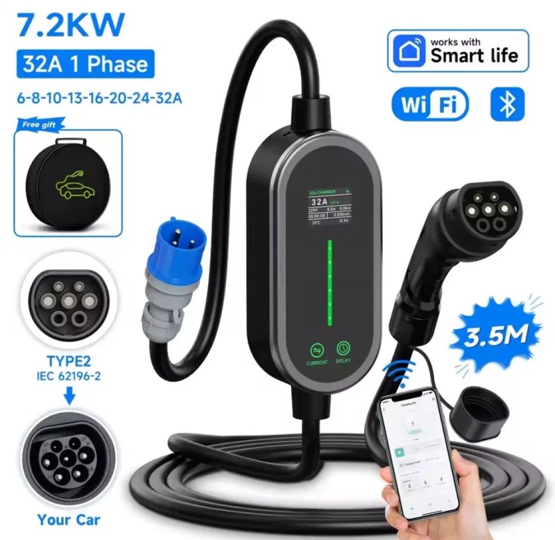 EV Charger 32A 7.2kW AFYEEV — зарядний пристрій Wi-Fi Type 1 J1772 Type 2 GBT Tesla регулювання 6–32А — фото 7