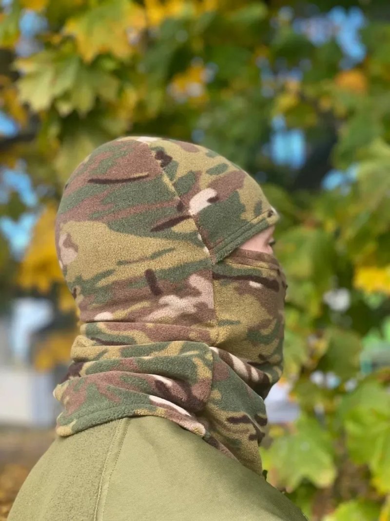Флісова Балаклава мультикам, піксель, чорна, олива/хакі зимова — фото 2
