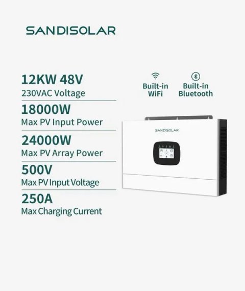 Гібридний сонячний інвертор SANDISOLAR 12кВт SD-PRO-EU 12K