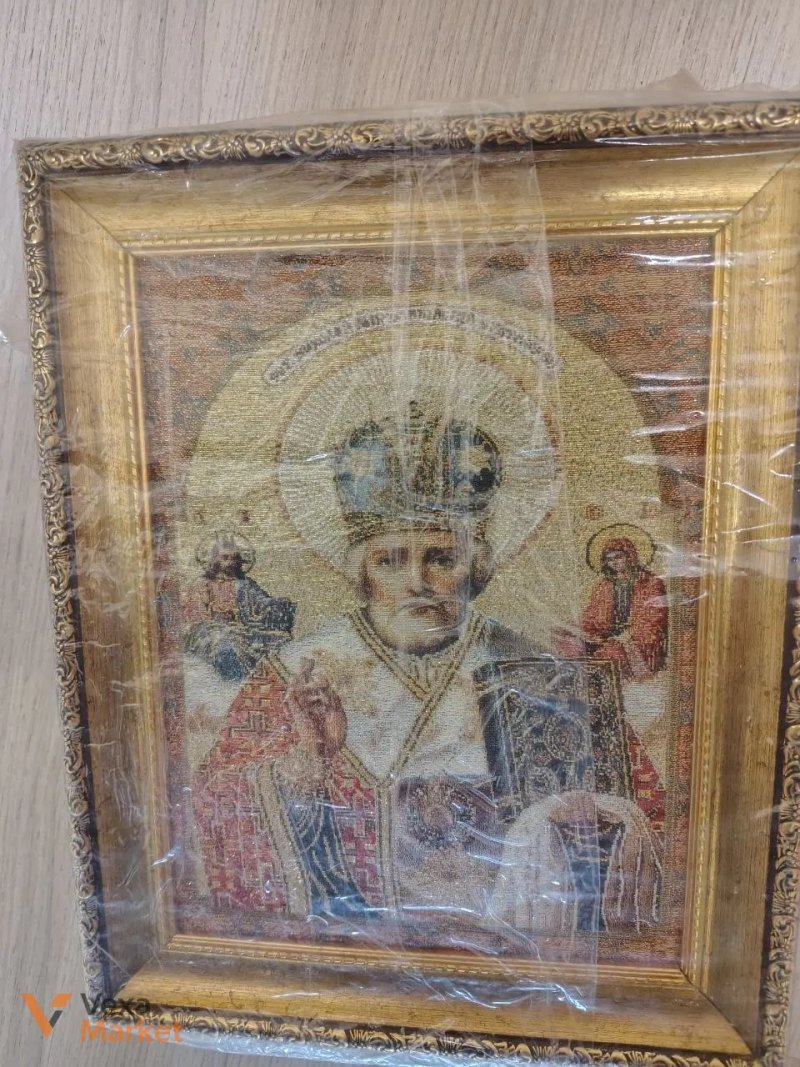 Гобеленова ікона Ісус Христос Спас Вседержитель у дерев'яній рамі — фото 3