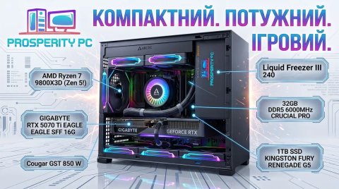Ігровий ПК, Новий, Компактний, Потужний, AMD 9800x3d, RTX 5070Ti