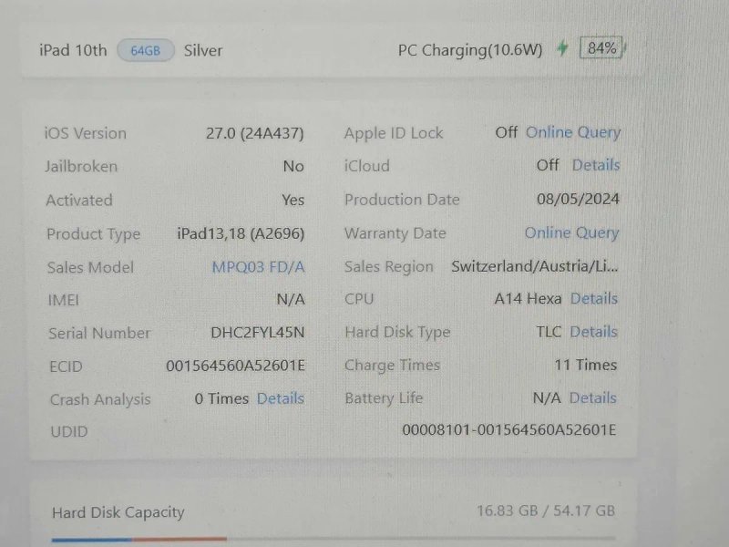 iPad (10th Gen) 64GB Silver, iOs 27 ,стан нового , аккум 100% , 11 циклів — фото 8