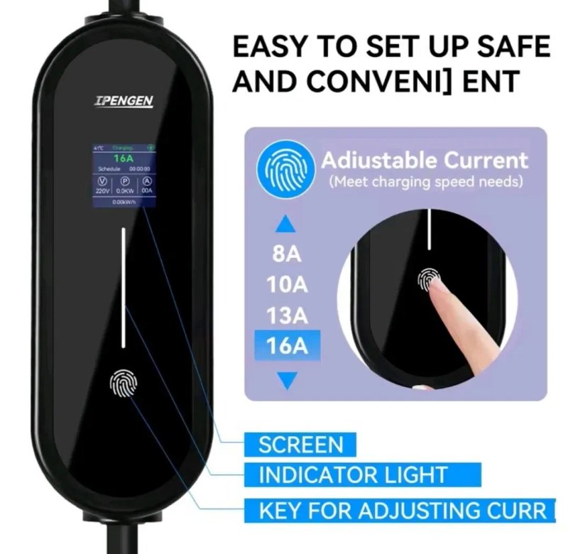 IPENGEN EV Charger 3.5kW 16A 5м — портативна зарядка Type1 J1772 Type2 GBT Tesla для електромобілів США Європи Китаю — фото 3