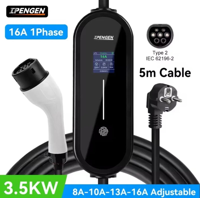 IPENGEN EV Charger 3.5kW 16A 5м — портативна зарядка Type1 J1772 Type2 GBT Tesla для електромобілів США Європи Китаю — фото 4