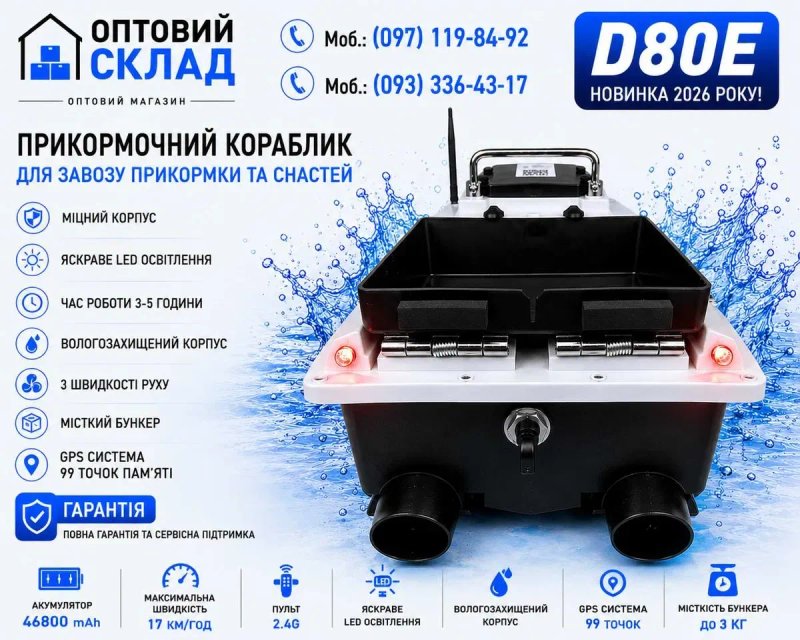 Кораблик для рыбалки карповый  D80E GPS  Короповий Рибацький  500 М Прикормочный для риболовлі  46800 mAh 12V — фото 8