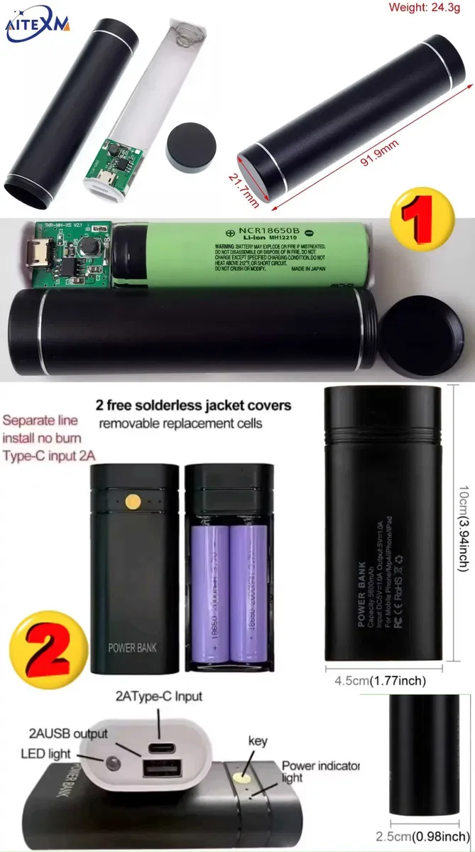 Корпуси павербанка PowerBank, UPS для роутера, та вжє зібрані з захистом, під 1,2,4,6 або 21 акумуляторів 18650 та 21700. Швидка зарядка — фото 2
