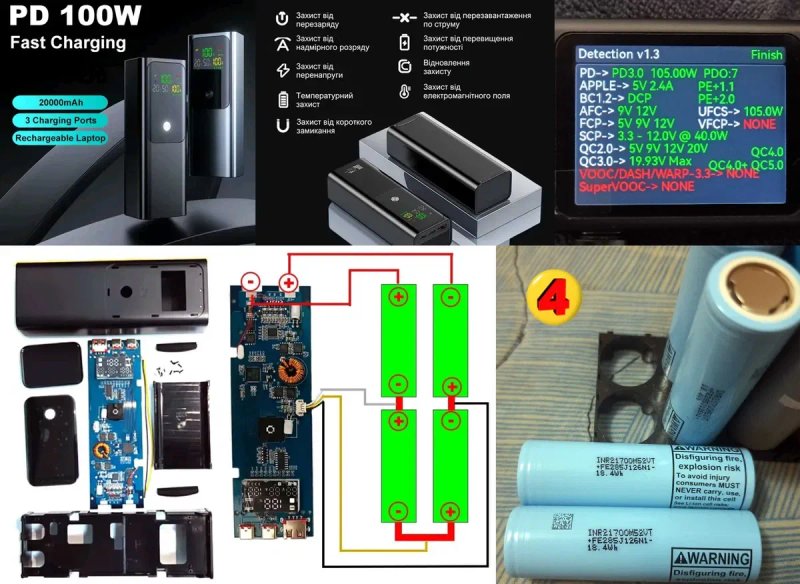 Корпуси павербанка PowerBank, UPS для роутера, та вжє зібрані з захистом, під 1,2,4,6 або 21 акумуляторів 18650 та 21700. Швидка зарядка — фото 4