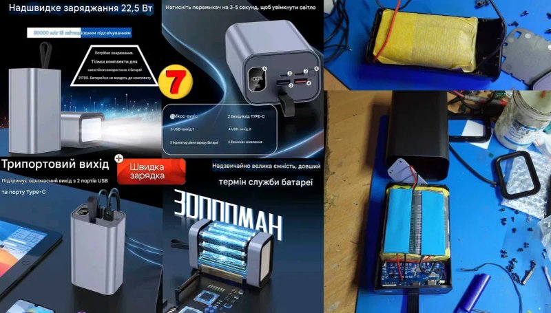 Корпуси павербанка PowerBank, UPS для роутера, та вжє зібрані з захистом, під 1,2,4,6 або 21 акумуляторів 18650 та 21700. Швидка зарядка — фото 7