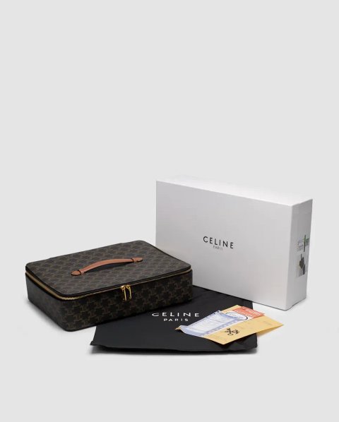 Косметичка Celine Top Handle Large Toiletry Case in Triomphe Canvas and Calfskin копія 1:1