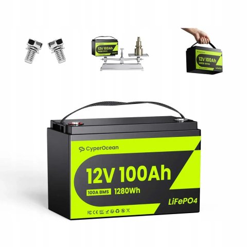 LiFePo4 акумулятор CyperOcean 100Ah 12V. BMS - 100A. Літій залізофосфатний акумулятор 1280Wh. Железофосфатный аккумулятор