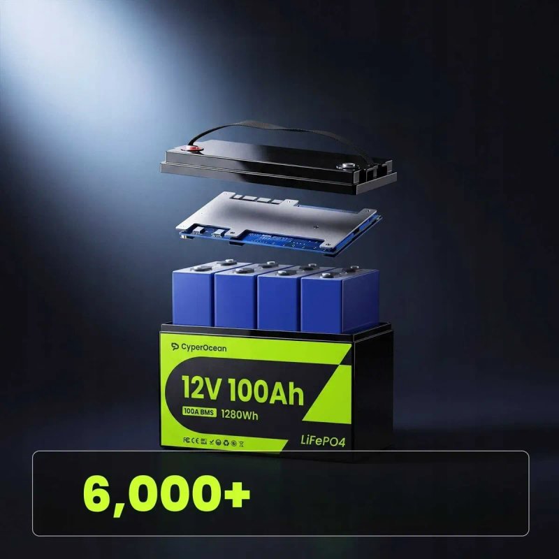 LiFePo4 акумулятор CyperOcean 100Ah 12V. BMS - 100A. Літій залізофосфатний акумулятор 1280Wh. Железофосфатный аккумулятор — фото 2