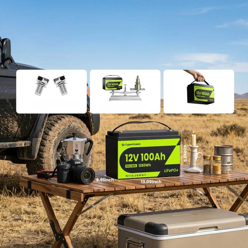 LiFePo4 акумулятор CyperOcean 100Ah 12V. BMS - 100A. Літій залізофосфатний акумулятор 1280Wh. Железофосфатный аккумулятор — фото 7