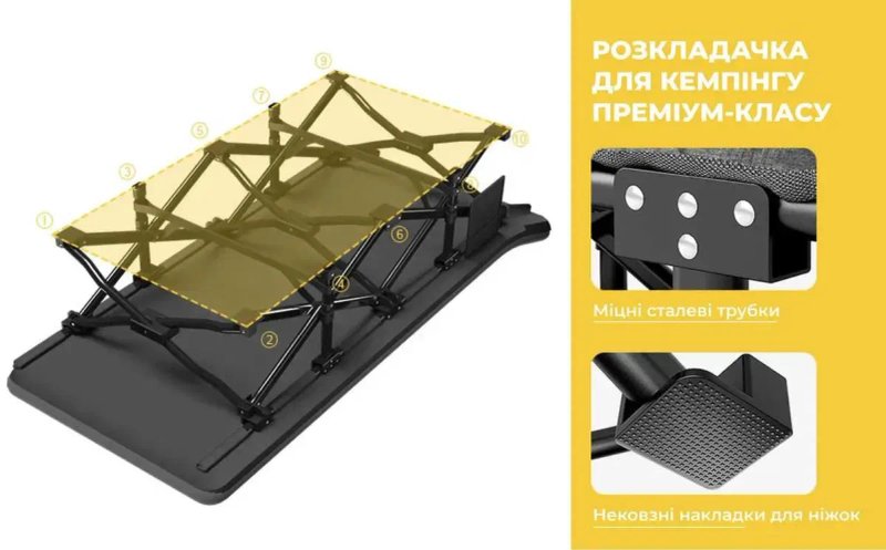 Ліжко шезлонг розкладне похідне до 200 кг + матрац + подушка + чохол | Розкладачка раскладушка кровать лежак | для кемпінгу  походів та подорожей — фото 8
