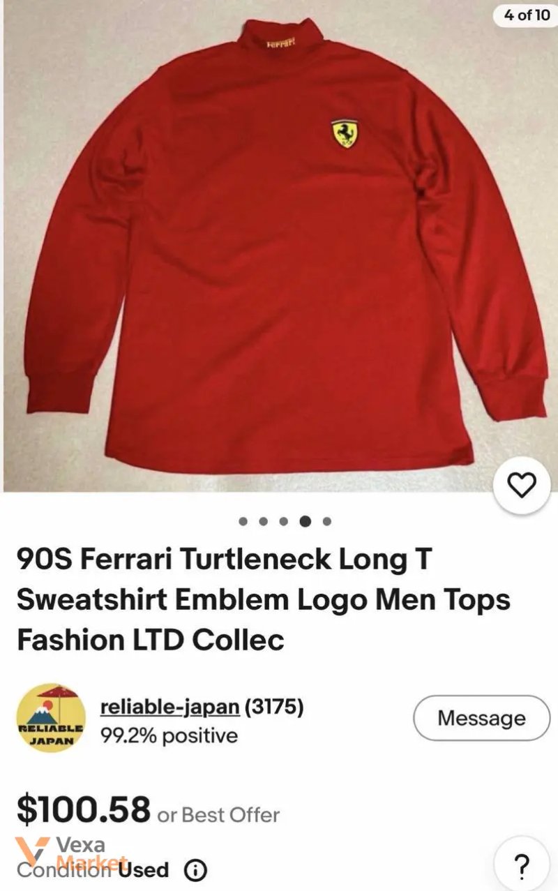 Лонгслів Ferrari Turtleneck чоловічий XL вінтажний — фото 4