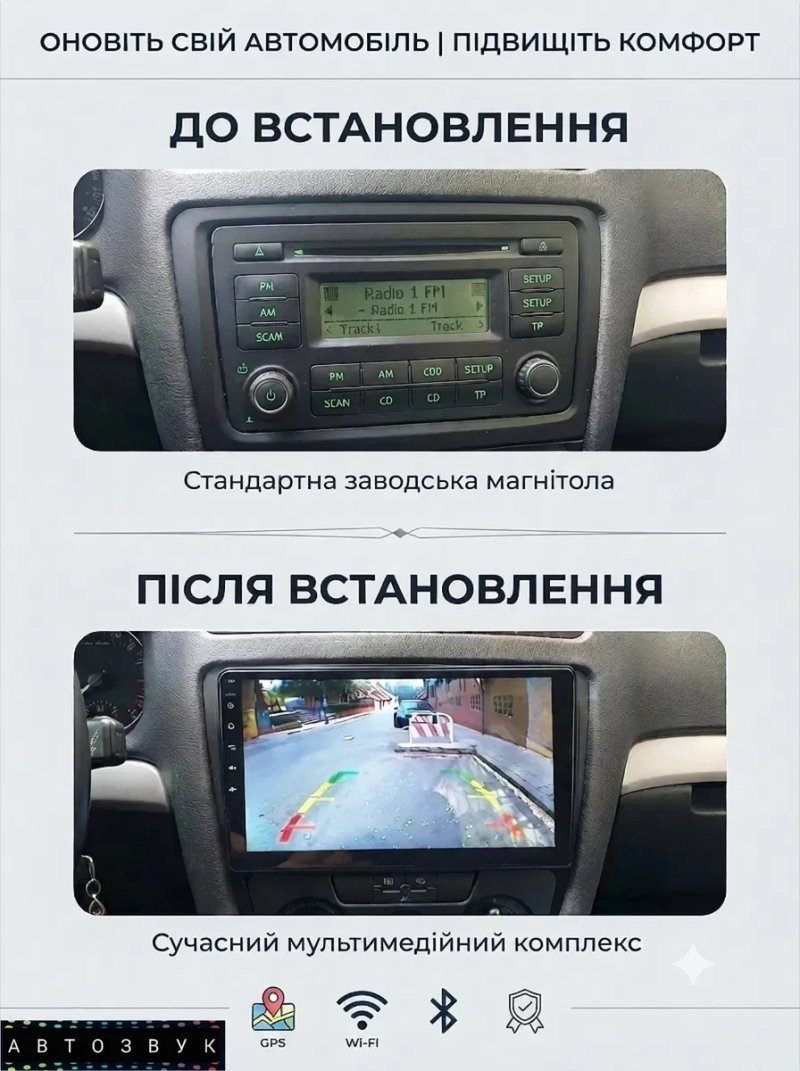 Магнітола Android з CarPlay 4/64Gb з рамкою під Toyota Volkswagen Skoda Hyundai Kia Mitsubishi Ford Opel Nissan Renault Honda Suzuki Jeep в комплекті — фото 5