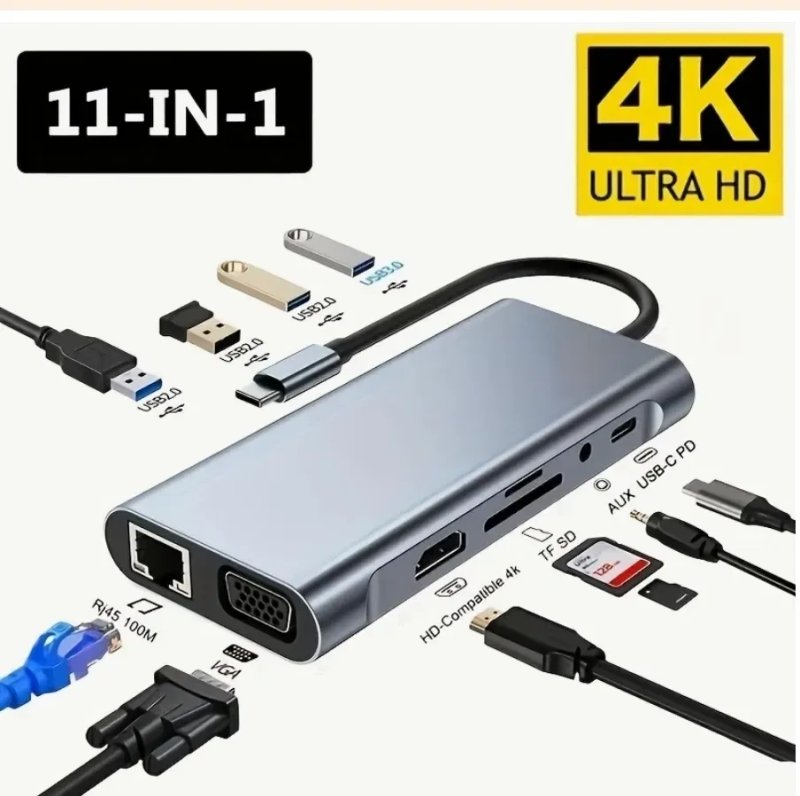 Многофункциональный USB Type-C Хаб 11-в-1 / Док-станция 4K Ultra HD
