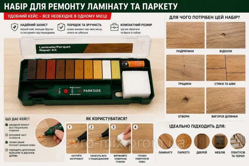 Набір для ремонту ламінату та паркету PARKSIDE Laminate/Parquet Repair Kit Німеччина — фото 4