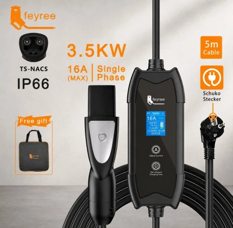 Надійність‼️Зарядний пристрій для Tesla 3.7кВт 16A FEYREE NACS портативна зарядна станція 5 метрів регулювання струму для американських електромобілів