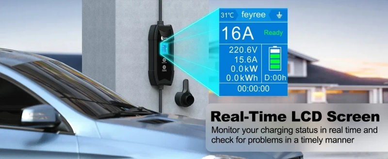 Надійність‼️Зарядний пристрій для Tesla 3.7кВт 16A FEYREE NACS портативна зарядна станція 5 метрів регулювання струму для американських електромобілів — фото 8