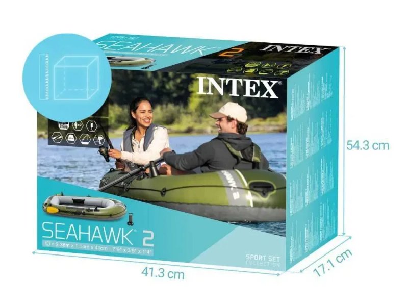 Надувная двухместная лодка Intex 66332 Seahawk 2 с веслами и насосом — фото 8