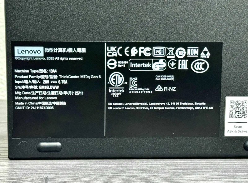 НОВИЙ!!! Неттоп Lenovo Thinkcentre M70q Gen6 / Ultra 5 225T / DDR5 16Gb — фото 7