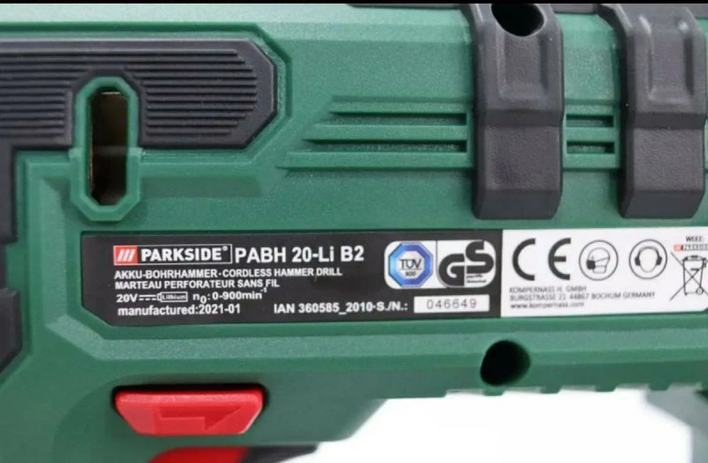 Новий оригінал ударний акумуляторний перфоратор з Німеччини PARKSIDE PABH 20/дрель/аккумуляторный  шуруповерт — фото 8