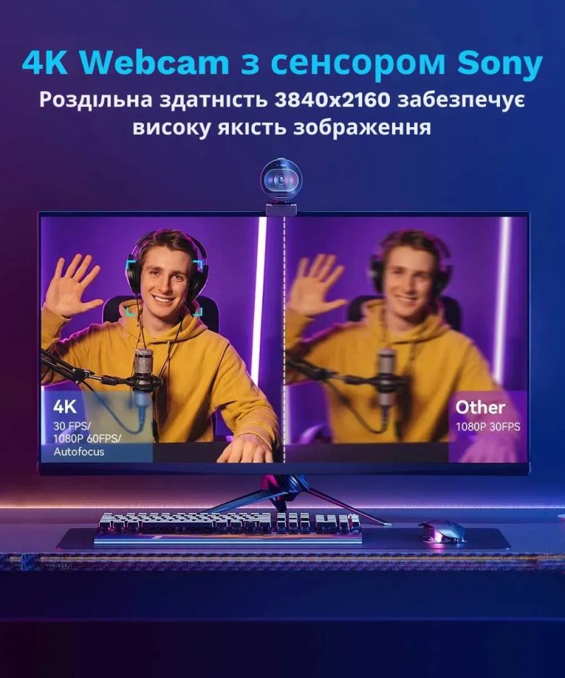 Оновлена версія Webcam EMEET S600 4K 60FPS Sony | Вебкамера для стріму OBS YouTube TikTok — фото 3