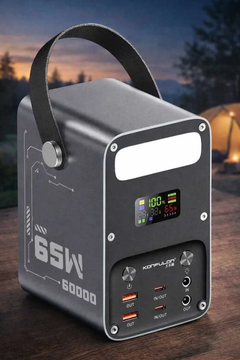 Павербанк 60000mAh 65Вт PD для ноутбука Power Bank 1.87кг Type-C USB быстрая зарядка DC 100Вт резервное питание при отключениях света LED фонарь