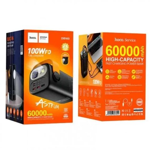 Павербанк для ноутбука Hoco DB160 60000 mAh 100W 3USB/2Type-C Портативний акумулятор Power Bank зі швидкою зарядкою PD100W+QC22.5W та ліхтариком