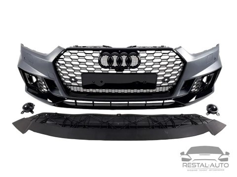 Передний бампер Audi A5 2016-2020 RS под дистроник Черный новый