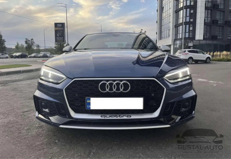 Передний бампер Audi A5 2016-2020 RS под дистроник Черный новый — фото 8