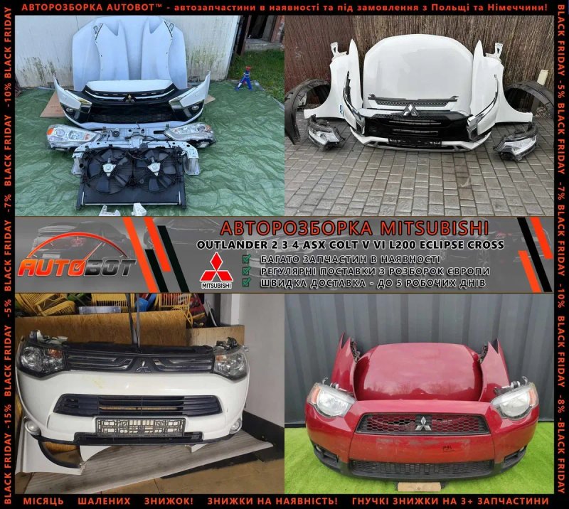 Передня панель вентилятор дифузор запчастини з розборки Mitsubishi Colt ASX Eclipse Cross Outlander XL Sport L200 Splash Pajero Шрот радіатори насос — фото 2